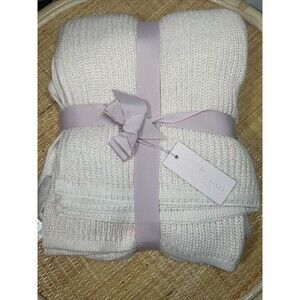 Rachel Parcell Pink With Matallic Thread Ribbed Throw Blanket New